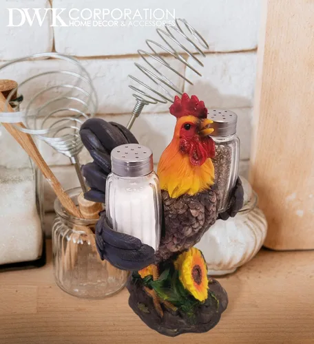 Miniatura 7 de DWK Juego de 3 piezas de 8 pulgadas de Spice to Crow About Country Rooster Salt and Pepper Shaker Figurine Display Holder Kitchen and Dining