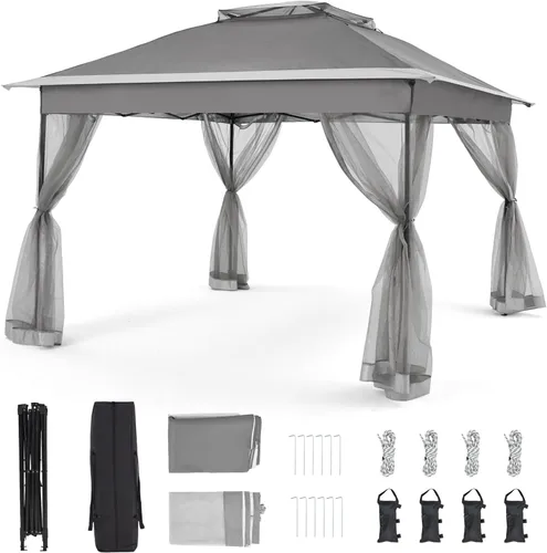 Miniatura 11 de Bezseller Carpa Gazebo Emergente de 11x11 pies con Mosquitero – Instalación Rápida, Toldo Exterior Resistente al Agua para Patio, Jardín, Patio Caqui