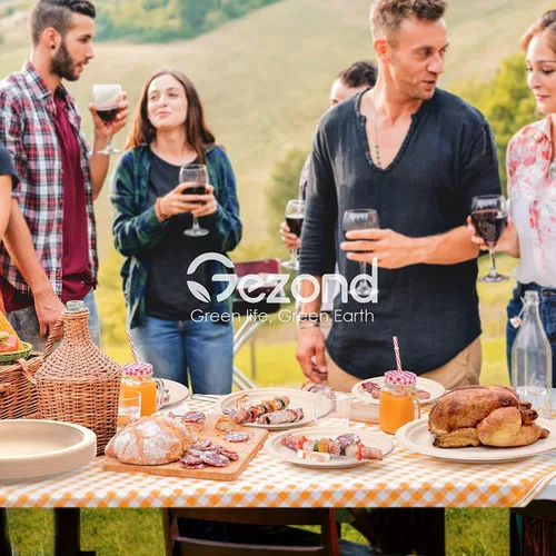 Miniatura 7 de Gezond Platos 100% compostables, platos de papel de 10 pulgadas, paquete de 125 platos desechables resistentes, biodegradables, platos de bagazo