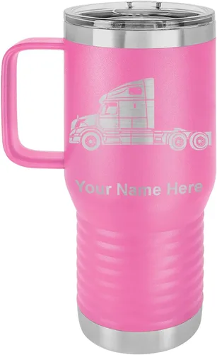 Miniatura 25 de LaserGram Taza de café aislada al vacío de 15 onzas, cabina de camión, grabado personalizado incluido (negro)