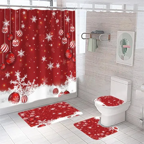 Miniatura 11 de Juego de 4 cortinas de ducha de Navidad para niños, decoración de Halloween y Navidad con 12 ganchos de cortina para baño, impermeable, 71 x 71