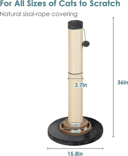 Miniatura 2 de Poste rascador para gatos resistente, 35 pulgadas de alto, torre de árbol para gatos con bola colgante para gatos de interior y adultos, poste