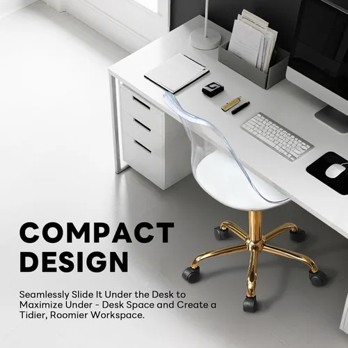 Miniatura 4 de Lessmore Silla de escritorio transparente, silla ajustable de acrílico para oficina en casa con ruedas, silla giratoria giratoria para oficina