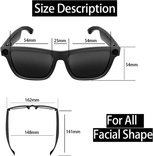 Miniatura 5 de Lentes inteligentes con cámara, gafas de video HD 1080P, gafas de sol de protección UV con traducción AI en tiempo real, audio Bluetooth, sonido