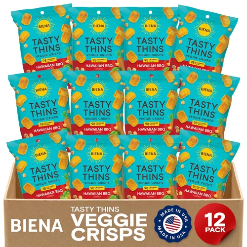Miniatura 10 de BIENA Tasty Thins Veggie Crisps - BBQ hawaiano, paquete de 4, bolsas de 4 onzas, garbanzos y verduras, vegano, sin gluten, sin lácteos, sin OGM