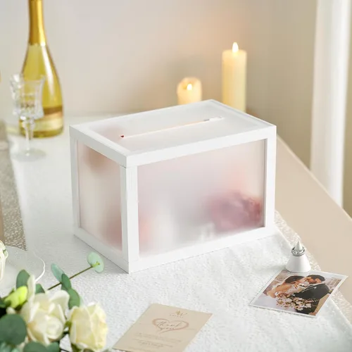 Miniatura 3 de AW BRIDAL Caja de tarjetas de boda esmerilada para recepción, 10.5 x 7 x 7 pulgadas, soporte para caja de sobres de dinero para graduación, fondo