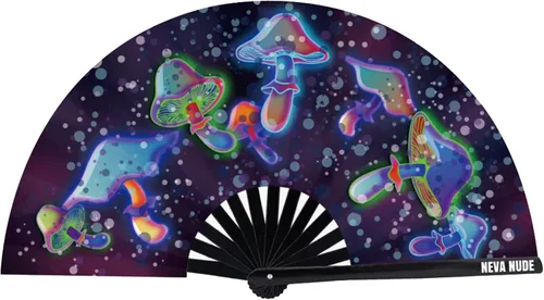 Miniatura 5 de Neva Nude Ventilador de mano plegable Rave – Ventilador de mano reactivo a la luz negra UV con funda con cordón Perfecto para festivales