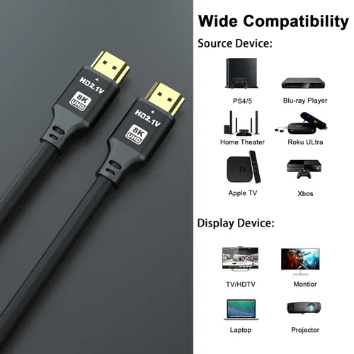 Miniatura 6 de Cable HDMI 1.5 pies, 3 pies, 6 pies, 10 pies, 15 pies, 48 Gbps, 8K a 60 Hz, 4K a 120 Hz, HDCP 2.2 y 2.3, DTS:X, HDR 10; compatible con Roku