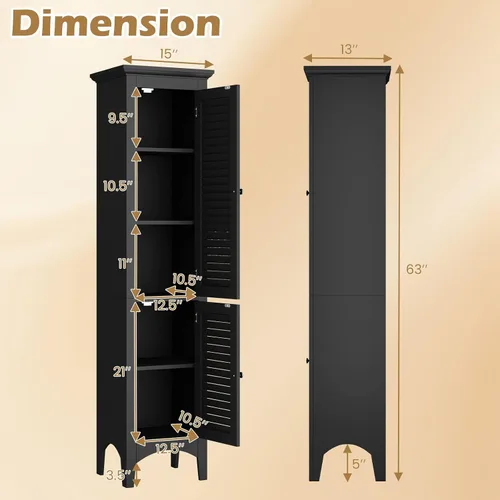 Miniatura 3 de Tangkula Armario de almacenamiento de baño de 63 pulgadas de alto, torre de lino estrecha independiente con estante ajustable, gabinete moderno