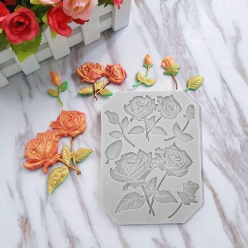Miniatura 4 de Paquete de 3 moldes de silicona para fondant de mariposa, rosas, tallos de flores, pájaros, flores, para hacer fondant de chocolate, gelatina