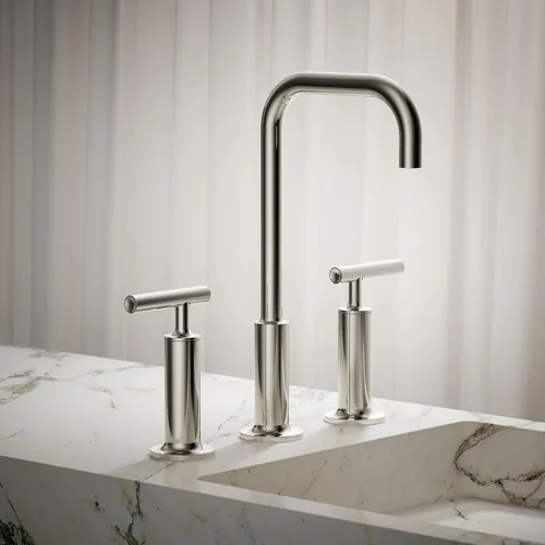 Miniatura 2 de Kohler K-14410-4-BGD Purist - Grifo para lavabo de baño con manijas de palanca baja y boquilla baja, 14408-4-SN Níquel pulido vibrante