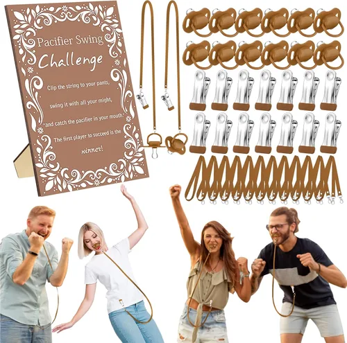 Miniatura 11 de Geelin Juego de 12 juegos de chupete con columpio para baby shower, juegos divertidos de revelación de género, incluye 1 letrero de madera y 12