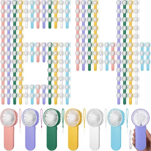 Miniatura 22 de Sumind 6 unidades de pequeño ventilador portátil personal pequeño a granel de 1 velocidad eléctrico lindo alimentado por batería para el cuello