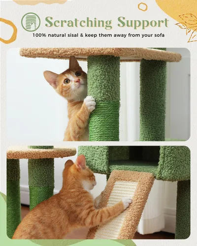 Miniatura 4 de PEQULTI - Árbol para gatos de 53 pulgadas para interiores, condominio grande, postes de rascado de sisal, hamaca y percha, diseño de cactus fresco