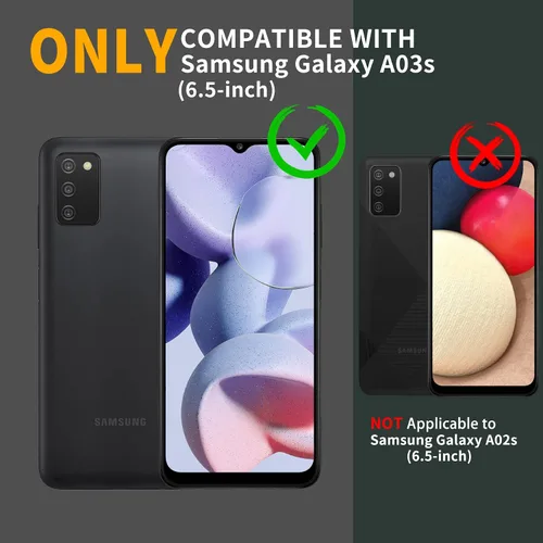 Miniatura 2 de Funda para Samsung Galaxy A03s 5G, protección de grado militar a prueba de golpes con protector de pantalla HD de vidrio templado y soporte