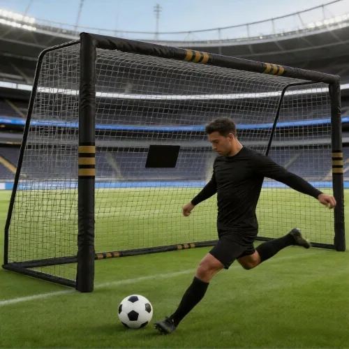 Portería de fútbol para patio trasero de 8 x 5 pies, red de fútbol con marco de metal resistente, espuma de perlas anticolisión, fácil de montar,