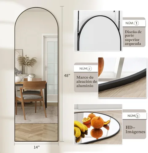 Miniatura 5 de Espejo de puerta, espejo arqueado de cuerpo completo sobre la puerta, 14 x 48 pulgadas, espejos colgantes o de pared, espejos de cuerpo completo