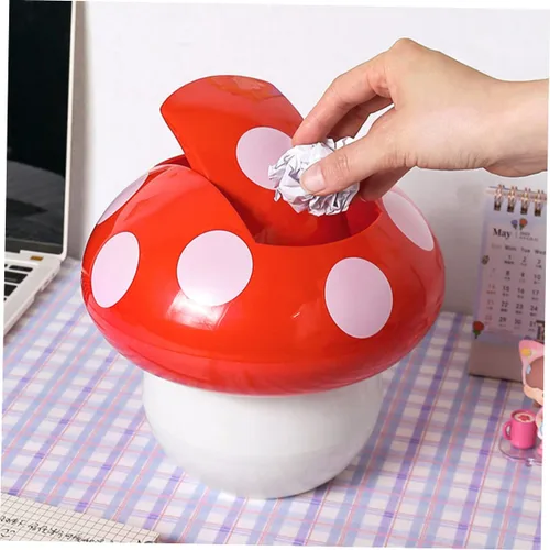 Miniatura 4 de Cubo de basura de escritorio con forma de hongo con tapa, pequeño contenedor de basura decorativo de 7.51 pulgadas, cubo de basura compacto de mesa