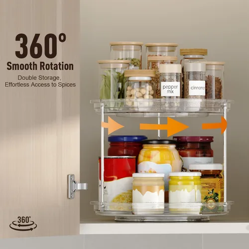 Miniatura 2 de Organizador Lazy Susan de 2 niveles, tocadiscos Lazy Susan de 9 pulgadas para gabinete, organizador apilable giratorio para especias para encimera