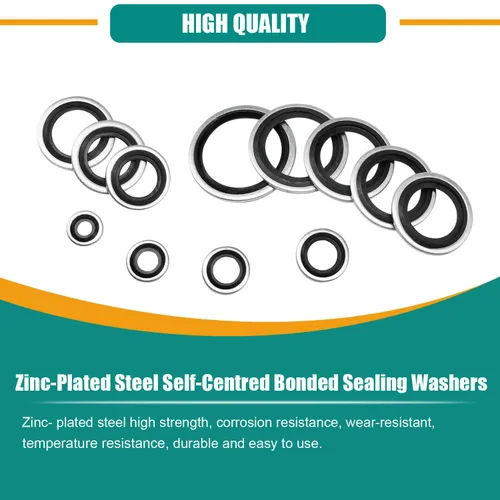 Miniatura 4 de 265 piezas NBR Arandelas de sellado unidas de metal, acero chapado en zinc métrico autocentrado Dowty Seal Junta de sellado aplastante Kit surtido