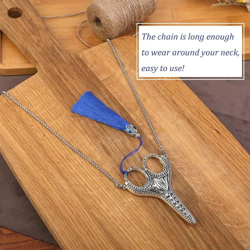 Miniatura 6 de SHWAKK Tijeras de bordado, exquisitas tijeras de acero inoxidable con punta afilada retro con cadena de vaina, tijeras de costura para costura