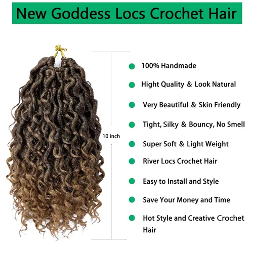 Miniatura 3 de Rastas sintéticas de cabello de ganchillo de 10 pulgadas, cabello de ganchillo Ombre Goddess Locs para mujer, trenzas de ganchillo suaves y rizadas