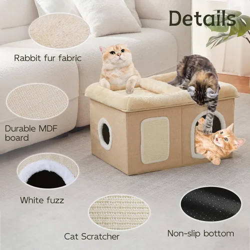 Miniatura 5 de WINDRACING Camas para gatos de interior - Casa extra amplia para mascotas y cama plegable para gatos con almohadilla para arañar, escondite