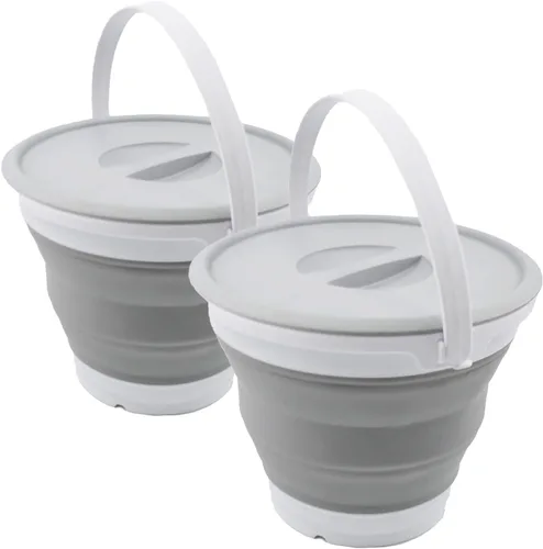 Miniatura 8 de SAMMART Cubo de plástico plegable de 5.5L (1.4 galones) con tapa, bañera redonda plegable con tapa, cubo de agua portátil para pesca, bote de agua