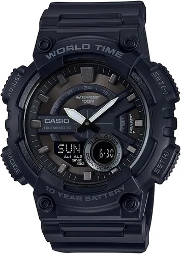 Miniatura 6 de Casio AEQ110BW Series Men’s Analog-Digital Watch 100M WR Multi Alarms 100 SEC Stopwatch Countdown Timer World Map for World Time LED