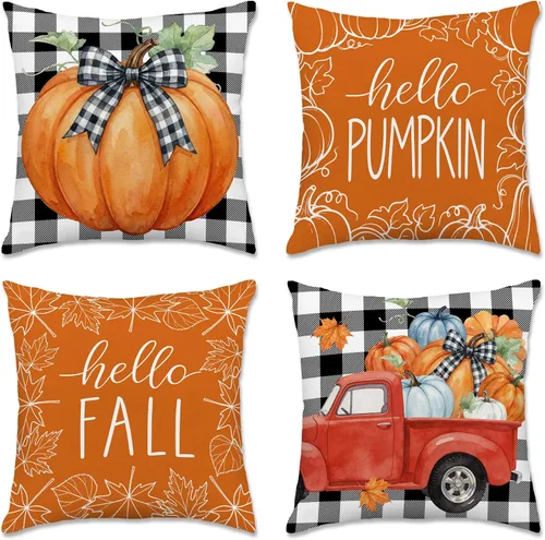 Miniatura 8 de pinata Juego de 4 fundas de almohada de otoño de 18 x 18 pulgadas, almohadas decorativas de otoño para sofá, hogar y exterior, decoración de otoño