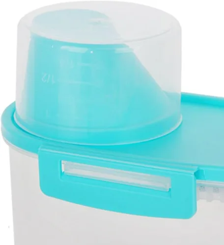 Miniatura 7 de Recipiente de almacenamiento de alimentos para mascotas con taza graduada y hebillas de sello, dispensador de alimentos para perros y gatos (azul)