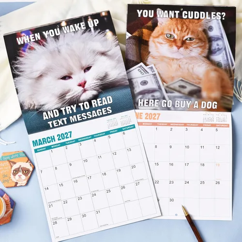 Miniatura 7 de Calendario de pared 2026 – enero 2026 – diciembre 2026, calendario divertido de gato 2026, calendario de 12 meses, fotos divertidas de memes