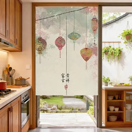 Miniatura 2 de MYRU Cortina de Feng Shui para dormitorio chino (faroles, 33 x 55 pulgadas)