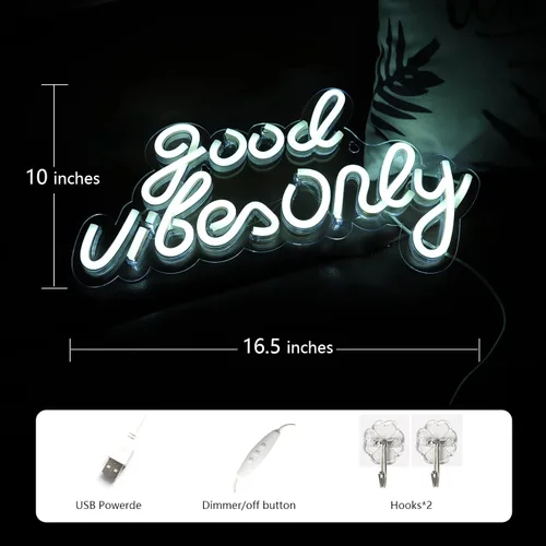 Miniatura 3 de Good Vibes Only - Letreros de neón para decoración de pared, luces de neón, letreros LED adecuados para sala de estar, bar de cerveza, sala de Blanco