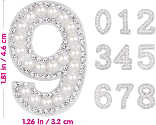 Miniatura 5 de EXCEART 10 parches de números para planchar del 0 al 9, apliques digitales de diamantes de imitación de perlas para decoración de ropa de bricolaje