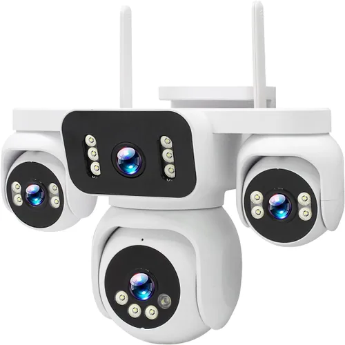 Cámara inalámbrica para exteriores, 4 vistas de lente en una pantalla, imagen HD 2K de 8 MP (4 x 2 MP), monitoreo PTZ de 360°, detección humana AI y