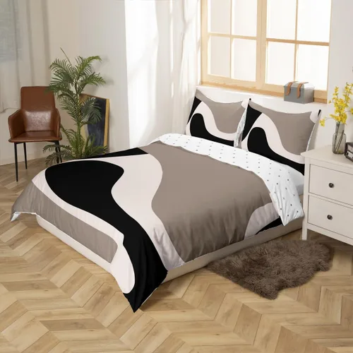 Miniatura 3 de Erosebridal Funda de edredón a rayas color negro y beige, funda de edredón bohemia moderna geométrica abstracta para mujeres, hombres y adultos