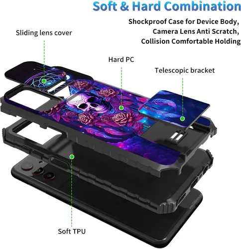 Miniatura 623 de Funda para Samsung Galaxy S22 Ultra 5G, Galaxy S22 Ultra con cubierta de cámara deslizante, funda resistente de doble capa con función atril Black