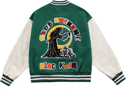 Miniatura 2 de Aelfric Eden Chaqueta de motocicleta para hombre, chaqueta de béisbol Blackair Moto Varsity para mujer, abrigos vintage
