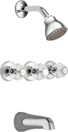 Moen 2995EP Chateau - Grifo de ducha con tres manijas y grifo de ducha de rendimiento ecológico, válvula incluida, cromado