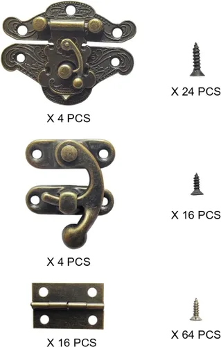 Miniatura 3 de 24 juegos de bisagras y pestillos con ganchos retro para cajas de joyería, pestillos pequeños bisagras para hardware de cajas de madera, bisagras