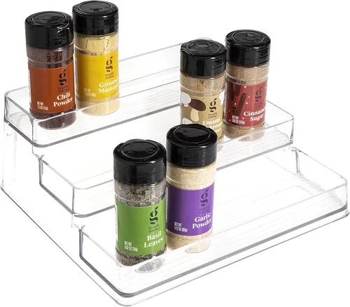 SIMPLEMADE Organizador de especias de 3 niveles, estante de almacenamiento versátil para cocina, baño, dormitorio y oficina, juego de 1, transparente
