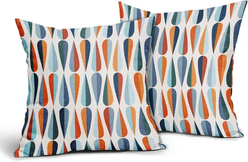 Miniatura 2 de Fundas de almohada de mediados de siglo de 20 x 20 pulgadas, fundas de almohada cuadradas con forma de gota azul y naranja, fundas de almohada