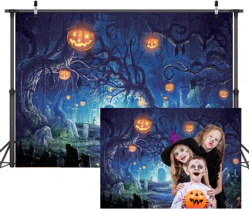Telón de fondo de Halloween de 7 x 5 pies para fiesta temática de Halloween, farol de calabaza, horror, noche espeluznante, fotografía de fondo