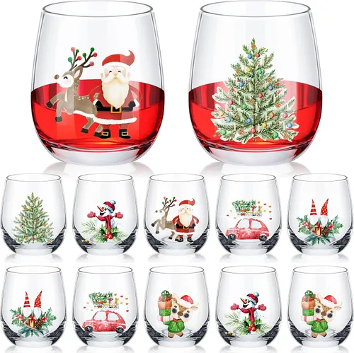 Miniatura 14 de Zhehao 12 vasos de vino sin tallo de Acción de Gracias de 12 onzas, vasos de calabaza y pavo, vasos de vacaciones, regalos ideales para otoño