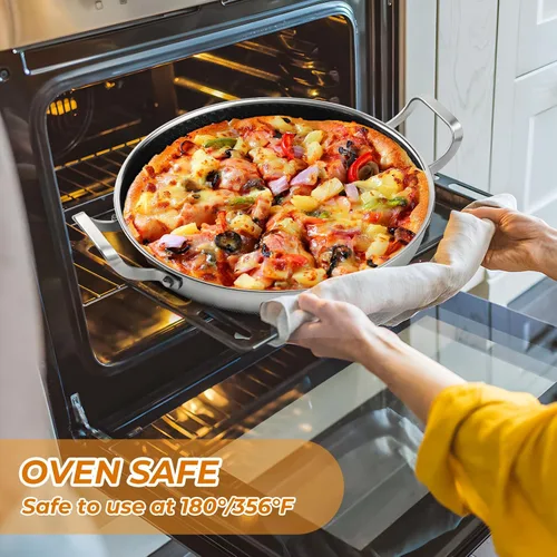 Miniatura 6 de Sartén de acero inoxidable con tapa de cocción, sartenes antiadherentes de 13 pulgadas, sin PFOA, aptas para lavavajillas y horno