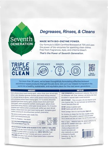 Miniatura 2 de Seventh Generation Paquetes de detergente para lavavajillas de triple acción limpiadora automática con poder de bio-enzima, libre y transparente