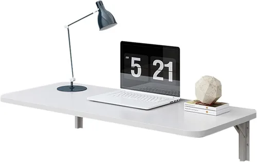 Banco de trabajo plegable para montaje en pared, escritorio de mesa blanco para oficina en casa, pequeño escritorio flotante de madera plegable