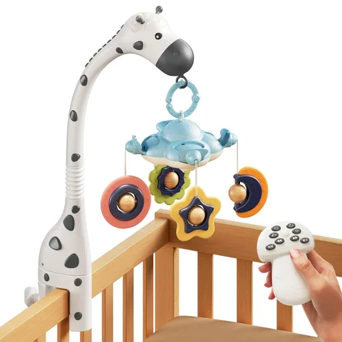 TUMAMA - Cuna móvil para bebé, juguetes de cuna 3 en 1 con control remoto, luz nocturna de proyección, música y ruido blanco, motor giratorio