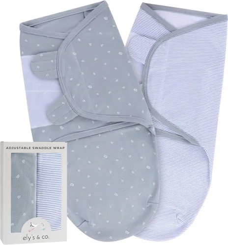 Ely's & Co. Pañales ajustables para recién nacidos, pañales de bebé de 0 a 3 meses, saco de envolver para bebé, 100% algodón, paquete de 2 (hoja